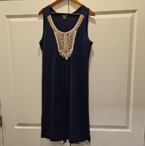 Eddie Bauer Navy Blue Sleeveless Dress with Lace BodiceAccent